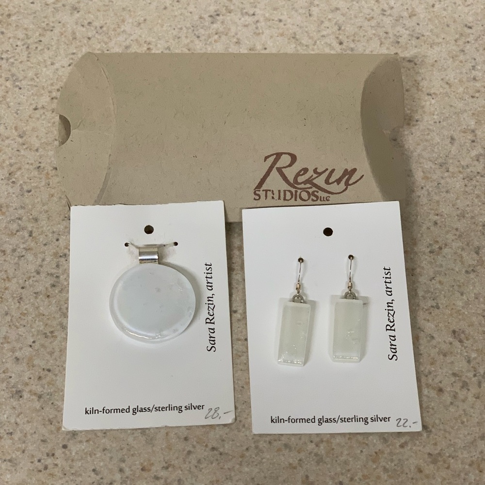 NWT Rezin Studios Kiln-Formed Glass/ Sterling Silver Set